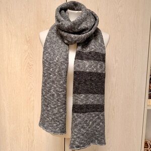 James Perse Gray and charcoal long Striped Marino wool blend Knit Scarf